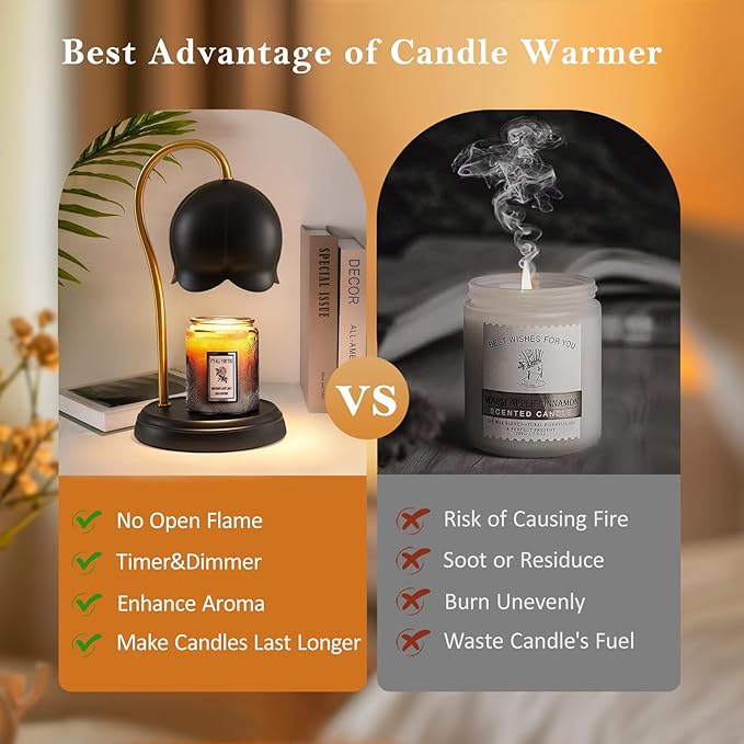 Candle Warmer Lamp Black, Dimmable Scented Wax Melt Warmer with Timer, Lamp Candle Warmer for Womens Gifts, Housewarming Gifts for Home Bedroom Decor, Xmas Birthday Gifts for Mom