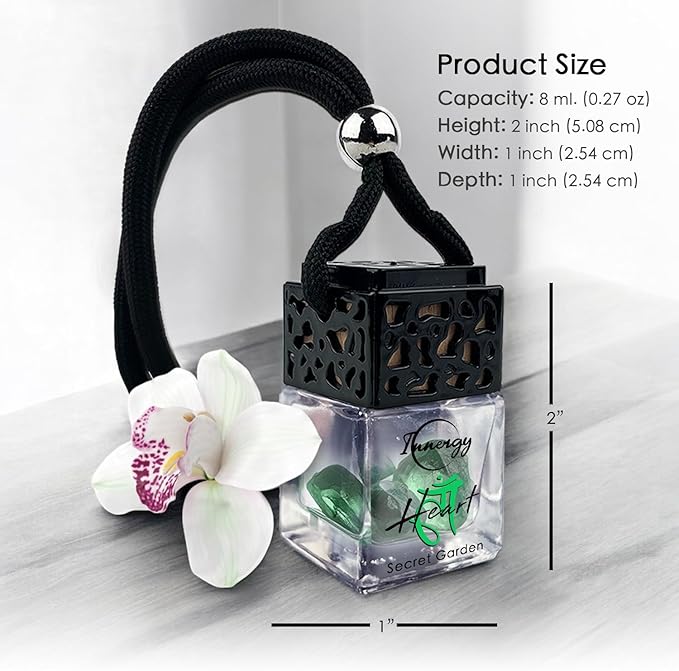 Innergy Heart Chakra Crystal Infused Car Air Freshener - Portable 8 ml. Hanging Essential Oil Diffuser For Vehicle, Long-Lasting Fragrance, Eco-Friendly Design, Freshness On The Go!