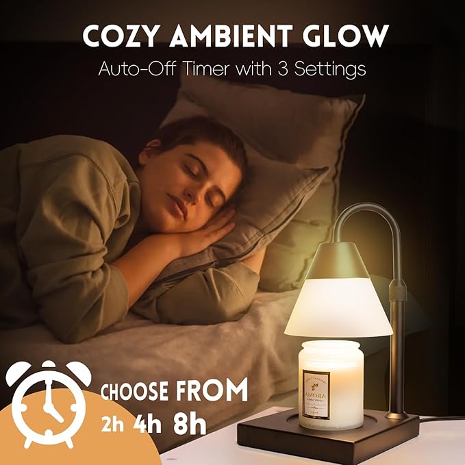 Candle Warmer Lamp, Dimmable Metal Candle Lamp Warmer Height Adjustable, Compatible with Candle and 3 Wick Large Jars Scented Wax for Home Decor (Glass-Black)