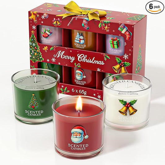 Christmas Candles, Scented Candles Gift Set for Stress Relief, 6 Votive Candles for Women and Men, Christmas Candle Gifts for Women (6 Colors, 14 oz)