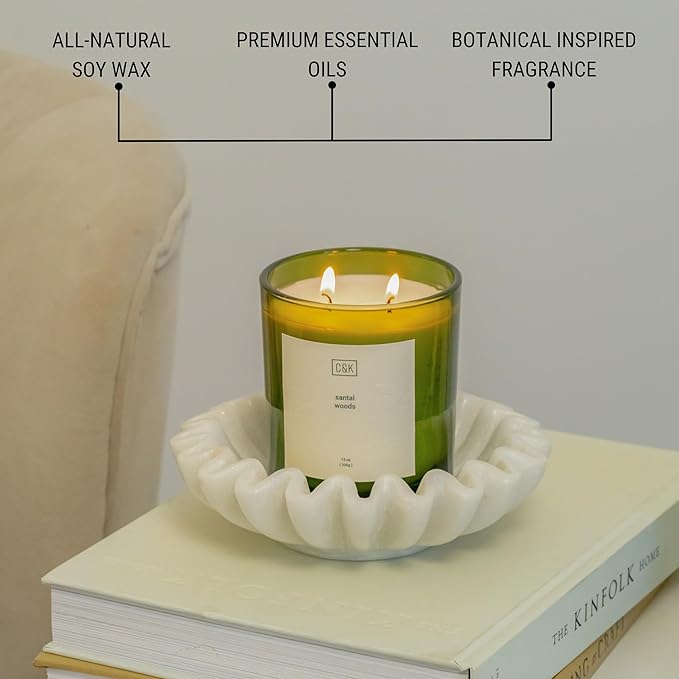 Craft & Kin 12oz Santal Woods Candle for Home | Premium Green Fall Scented Candles for Men | Made with Natural Soy | Gifts for Men and Women | Nature Collection