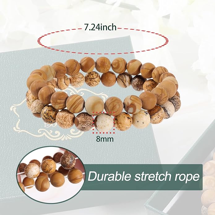 Bivei Natural Gemstone Semi Precious Healing Crystals Handmade Stretchy Round Beads Bracelet, Enhance Positive Energy