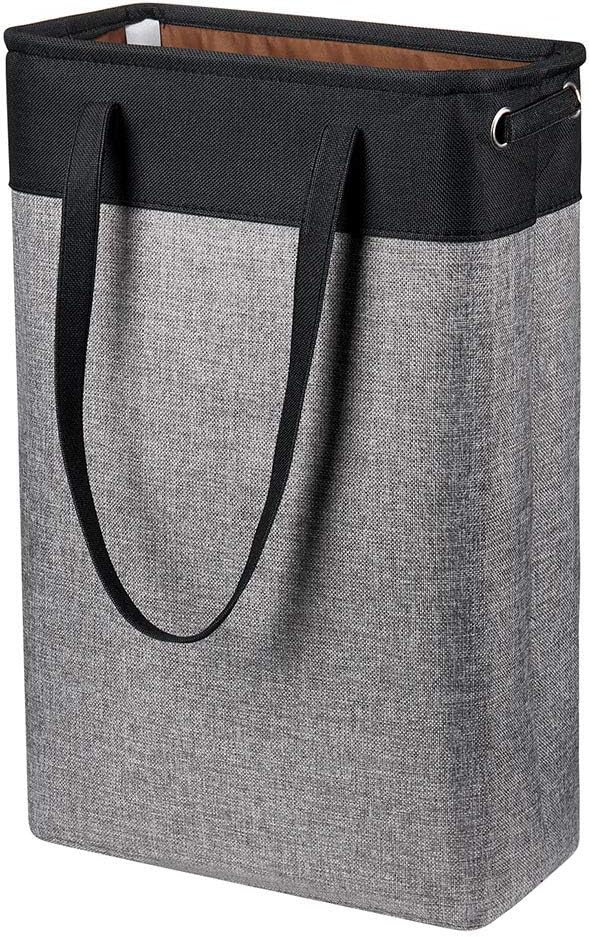 i BKGOO Laundry Basket with Handles Black&Grey-Slim Laundry Bin Collapsible Dirty Clothes Basket Narrow Laundry Bag Foldable Dirty Hamper for Camping, Dorms, Apartments