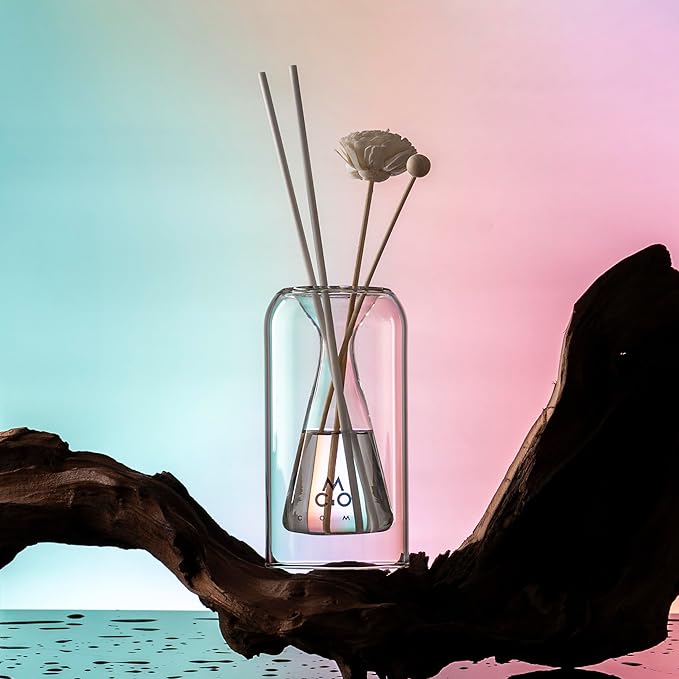 Empty Fragrance Glass Reed Diffuser Bottles with 5pcs Reed Diffuser Sticks,Luminous Base,Decorative Flower Bud Fragrance Accessories Use for DIY Replacement Reed Diffuser Sets,Triangle