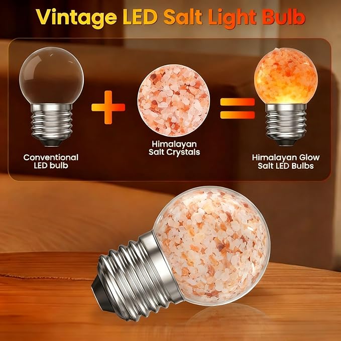 3W LED Salt Lamp Light Bulbs E26 LED Bulb 2200K Warm Amber Pink Night Light Bulbs,G45 Himalayan Salt Light Bulb,Non-dimmable for Mood Decorative Lighting,Living Room,Bedroom -2pack