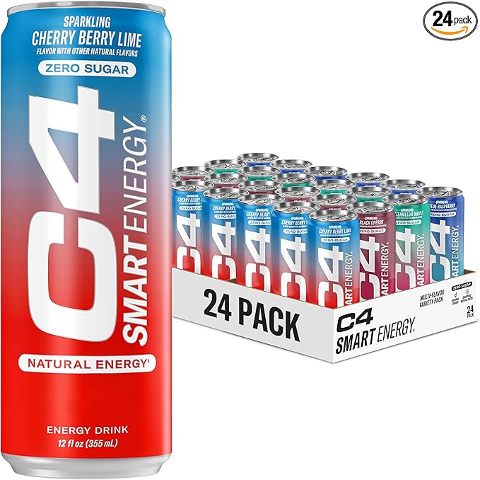 C4 Smart Energy Drinks Variety Pack, Sugar Free Performance Fuel & Nootropic Brain Booster, Coffee Substitute or Alternative, 4 Flavor Summer Sippin’ Variety 24 Pack