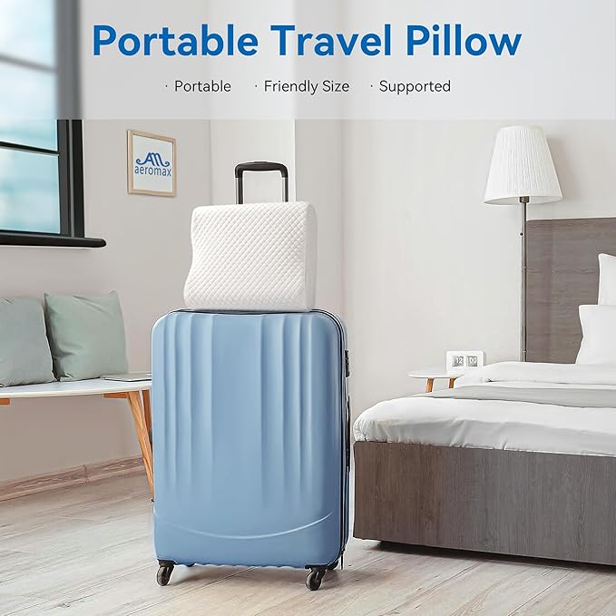 AM AEROMAX Travel Contour Memory Foam Pillow, Cervical Pillow for Neck Pain Relief, Neck Orthopedic Sleeping Pillows for Side, Back and Stomach Sleepers.