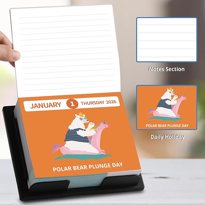 2026 Desk Calendar - 2026 Every Day's A Holiday Calendar, 12 Months Calendars from Jan.2026 - Dec.2026, 5.91'' x 4.92'', Small Desk Calendars with Full-Color Tear-Off Pages, Premium Paper, Plastic Backplane bracket for Home & Office