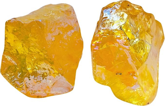Amazing Gemstone 2 Pieces Yellow Aura Quartz Raw Crystals and Healing Stones, Natural Rocks for Meditation and DIY Raw Stones and Crystals