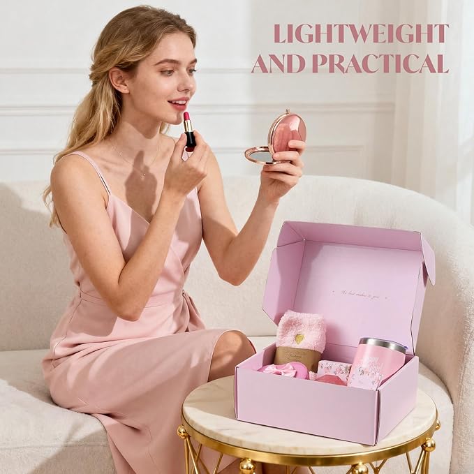 Briney 11Pcs Birthday Gifts for Women, Gift Baskets for Women, Luxury Gift Basket for Mom Wife Sister Best Friend (Pink)