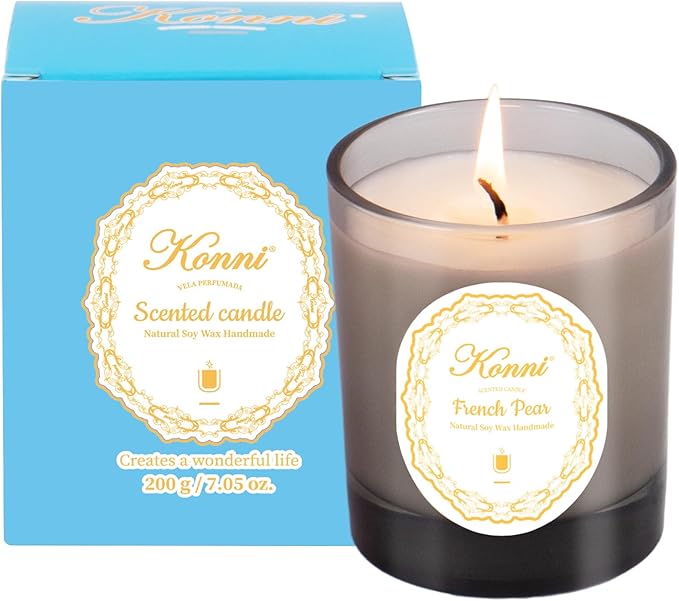 KONNI Scented Candles,Aromatherapy Candle, 7.4oz Natural Soy Wax Jar Candles, 40 Hour Burn Time, Home Scented Gift for Women & Men Christmas Birthday Mom Friends（French Pear）