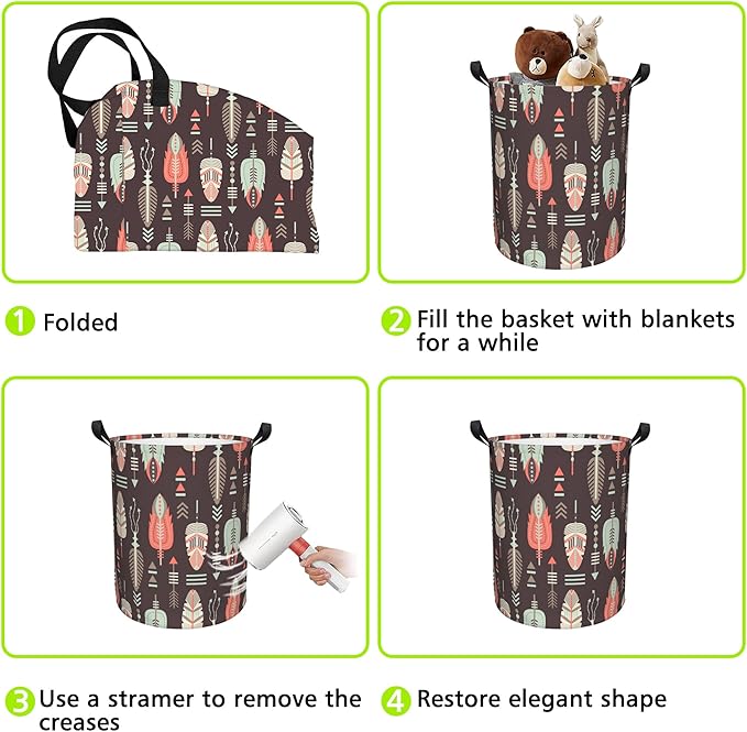 Aztec Feather Laundry Basket Foldable Laundry Hamper Waterproof Oxford Cloth Large Laundry Basket Clothes Storage Bucket Toy Organizer For Bathroom, Laundry, College 17.3 x16.5 Inch