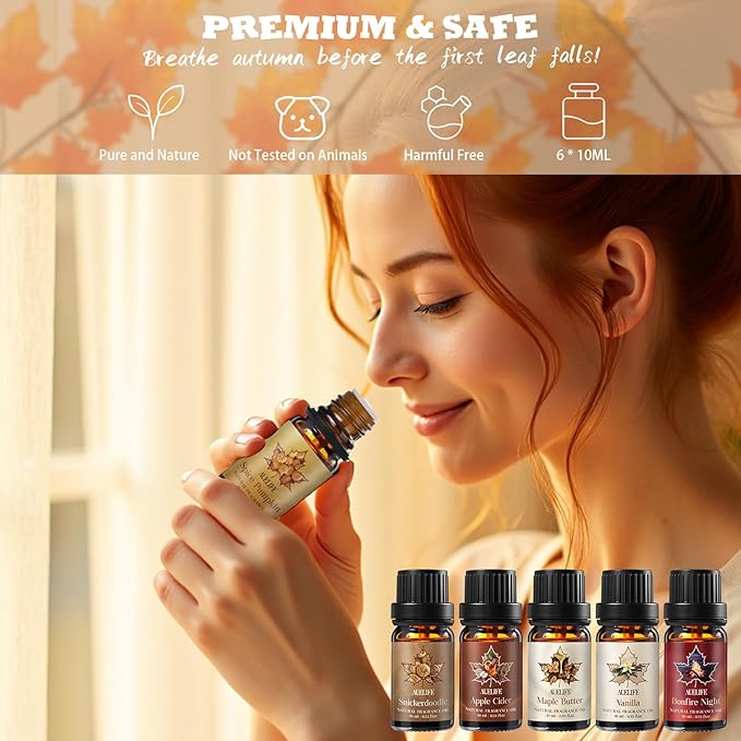 Fall Essential Oils Set, Top 6 Autumn Essential Oils for Diffusers for Home, Fragrance Oil for Candle, Aromatherapy Gift Set | Pumpkin, Apple Cider, Maple Butter, Snickerdoodle, Vanilla, Bonfire Night