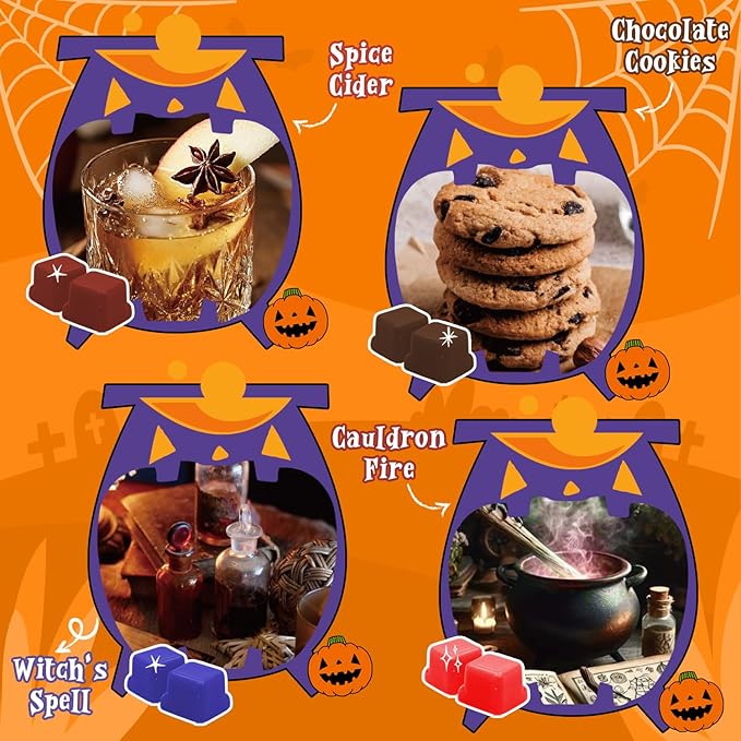 Halloween Scented Wax Melts, 8 Pack Soy Wax Cubes for Wax Warmer, Strong Fragrance Tarts - Candy Corn, Spice Cider, Cinnamon Sugar, Roasted Marshmallows and More, Candle Wax Melts Gift Set