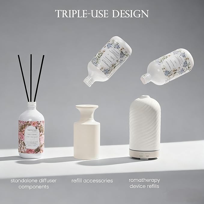 M&SENSE Reed Diffuser Oil Refill, 16.9oz (500ml) with 10 Hollow Reed Sticks, Garden Party Scent Home Fragrance, Scented Oil Refills, Natural Essential Oils for Diffusers, Décor for Home Spa & Office