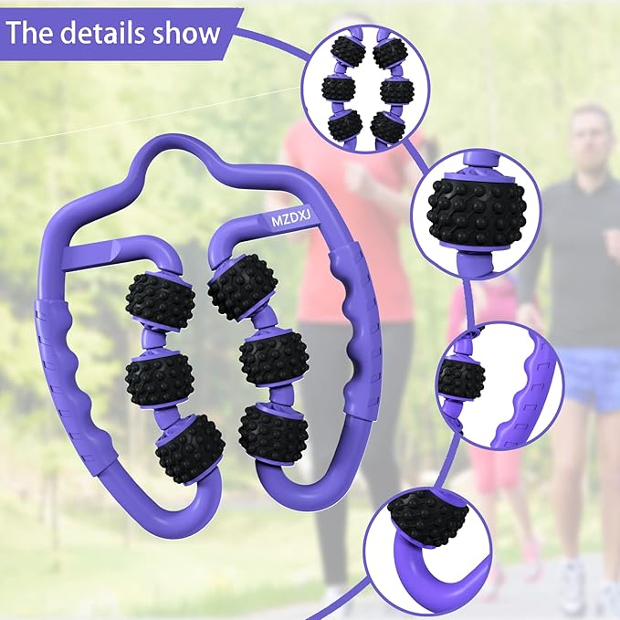 Cellulite Massage Tool Muscle Roller - Deep Fascia Massager & Dimpled Skin Remover for Legs, Thighs & Buttocks - Anti-Cellulite Roller, Smooth Skin, Pain Reliefs (Purple Black - 6 Wheel)