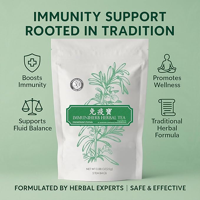 Herb Guru Immuniherb Herbal Tea Bags – Herbal Teas Blend For Respiratory Comfort With Ginger, Licorice Root, Mint, & Chrysanthemum, 0.88 Ounces