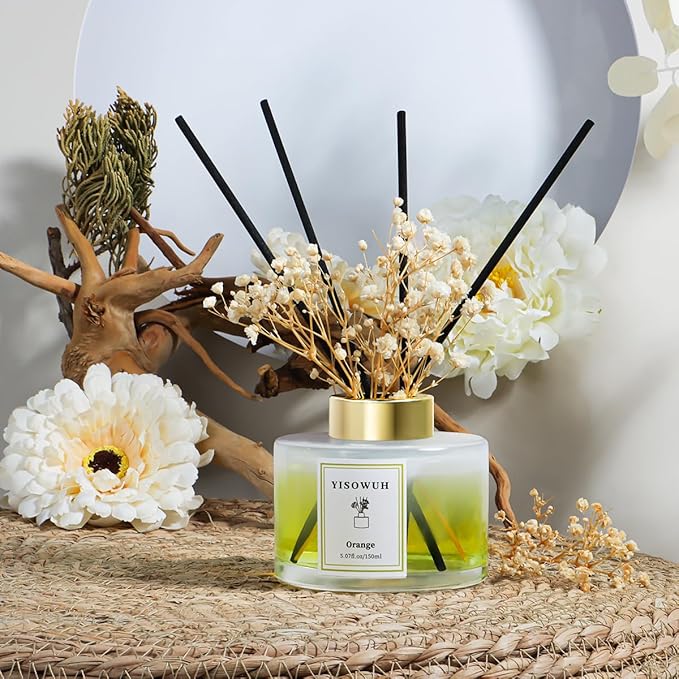 Reed Diffuser Set,5.07 fl oz (150 ml) - Orange Oil Diffusers with 8 Reed Sticks,Home Fragrance Reed Diffuser for Bathroom Shelf Decor