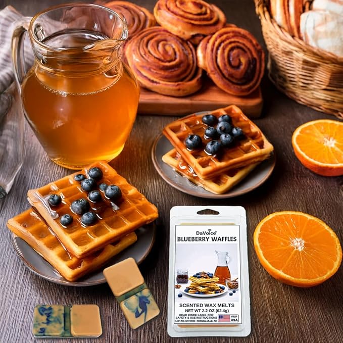 DaVoice USA Made Fall Wax Melts Strong Scented Blueberry Pancake Soy Wax Cubes for Warmers | Long Lasting Bakery Scents Food Maple Wax Melts (6 Cubes, 2.2 oz - Blueberry Waffle Scent)