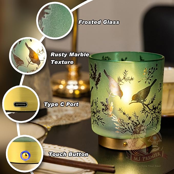 Cordless Rechargeable Table Lamp, Glass USB-C Decorative Small Accent Lamps for Entryway/Stairway/Bathroom/Corner, Touch Control Dimmable Battery Operated Lamp, Emergency Lamps for Power Outage