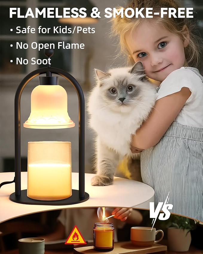 Candle Warmer Lamp with Timer Dimmable, Vintage Black Home Decor for Bedroom, Housewarming Birthday Gifts for Women Mom, Wax Melter Warmer for Jar Candles with 2 Bulbs