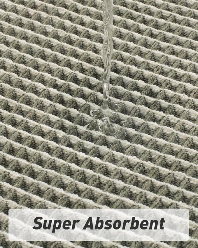 AMOAMI Upgraded Waffle Runner Rug Super Absorbent Non Slip Bath Mats for Bathroom Machine Washable Bathroom Runner Rug with Tassels, Ideal for Hallway Bedroom Laundry Room, 2' x 6', Green & Cream