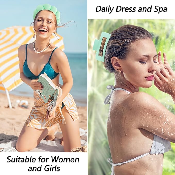 VELSCRUN Spa Headband, Makeup Face Wash Skincare Headbands, 5 Pcs Sponge Get Ready Frog Hairband Facial Wristband Hair Clip Set, Stuff for Teen Girls Women Trendy Fashion Hair Accessories Green