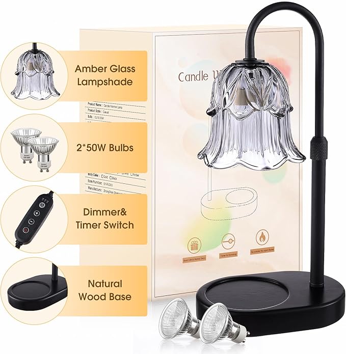 Candle Warmer Lamp Adjustable Timer Electric－ Gray Flower Shaped Wax Melting Lamp