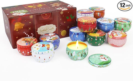 12 PCS Christmas Scented Candles, 2.5OZ Jar Candles, 12 Christmas Fragrances Candle Set for Women, Mom, Grandma, Godmother, Coworker, Teacher