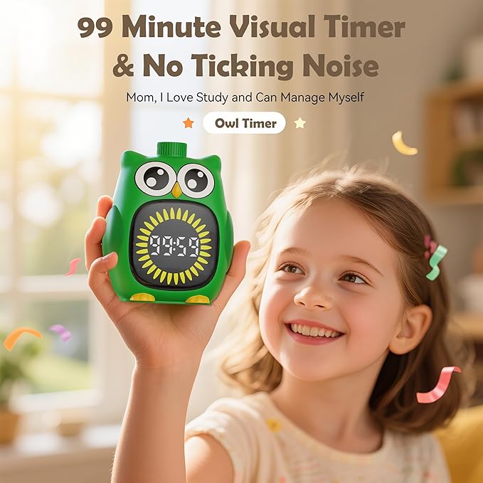 Doli Yearning Visual Timer for Kids, Owl Digital Countdown Timer (Green)