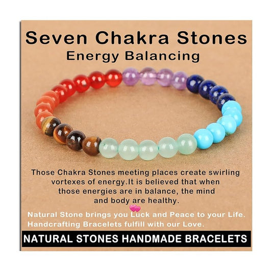 AD Beads Handmade Gemstone Stretch Elastic Bracelet Crystal Healing Reiki Nature's Beauty and Spiritual Essence Unisex (6mm, Seven Chakra Stones (Energy Balancing))