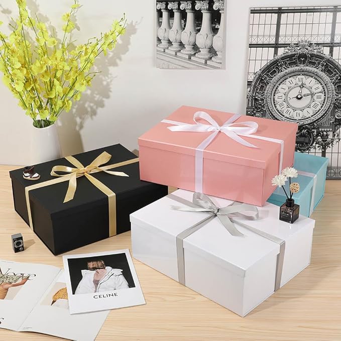 Extra Large Gift Box with Lid 17x13x6 Inches, Blue Gift Boxes for presents Packaging for Birthdays, Valentine's Day, Christmas, Anniversaries (Include Shredded Paper Fill, Envelope Card Ribbon)