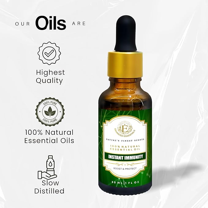 Essential Oil Blend for Immune Boost & Natural Protection by Enhanced Essentials|Pure,Slow-Distilled Lemon,Tea Tree,Peppermint,Rosemary Oils for Diffuser,Steam Inhalation,Massage|1 fl oz (30 ml)