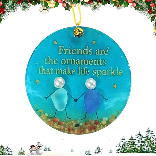 2025 New Christmas Tree Friendship Ornament, Shaped Sea Glass Decor for Christmas Pendant Ornaments, Art Christmas Ornaments, Friendship Gift for Friends (Circle)