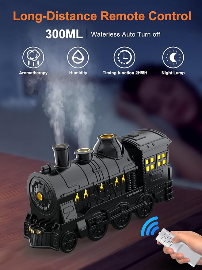 Cool Mist Humidifiers, 300ml Train Diffuser with Remote, Aromatherapy Diffuser, Ultrasonic Cool Mist Humidifier Auto Off for Office Bedroom