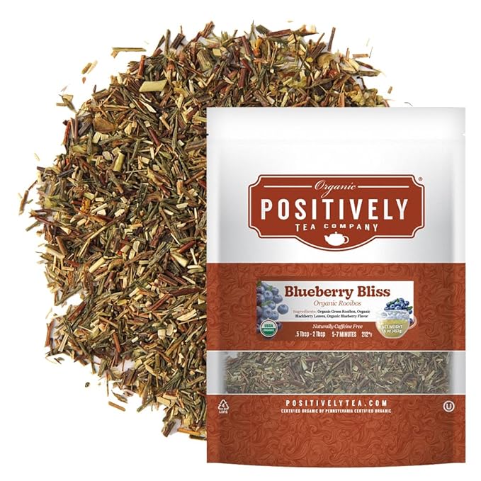 Organic Positively Tea Company, Blueberry Bliss Rooibos Tea, Loose Leaf, 16 Ounce
