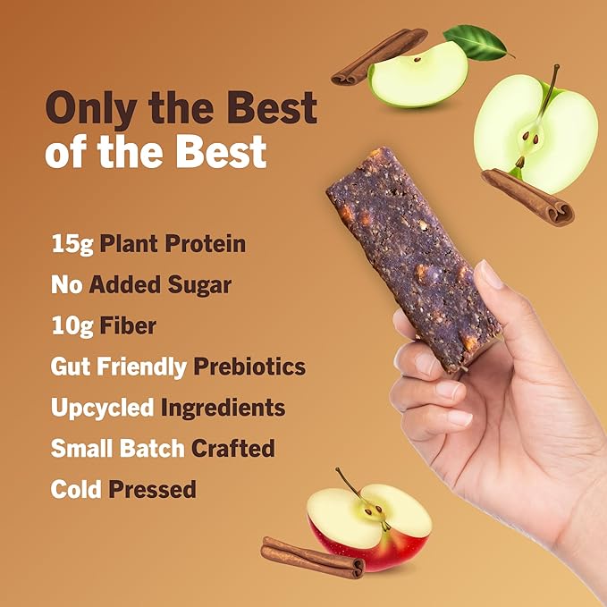Amrita Nut Free Apple Cinnamon Vegan Protein Bars (12 Count) | 11g Plant-Based Protein Bar | Peanut Free, Gluten Free, and Dairy Free | Low Sugar, High Fiber, Healthy School-Safe Snacks