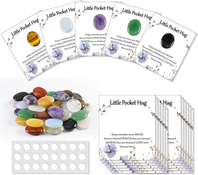 40 Sets Little Worry Stones Oval Shape Pocket Hug Token Gift Card Keepsake Thinking of You Cards for Friends Funeral Favors Encouragement Gifts for Women Adults Party Favors