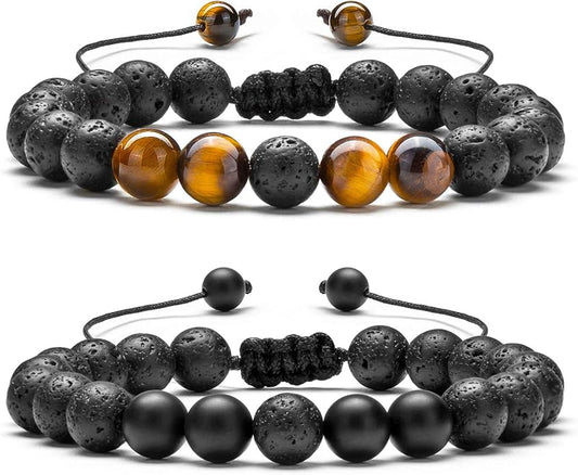 Hamoery Men Women 8mm Lava Rock Aromatherapy Anxiety Essential Oil Diffuser Bracelet Braided Rope Natural Stone Yoga Gifts Beads Bracelet Bangle-21017