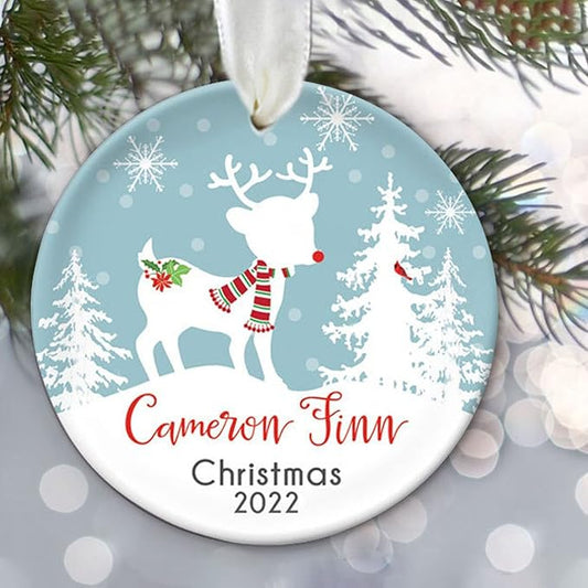 Baby's First Christmas Ornament for Girl, Personalized Child Ornament for Boy, New Baby Deer Ornament, Baby Boy Gift, Baby Girl Gift