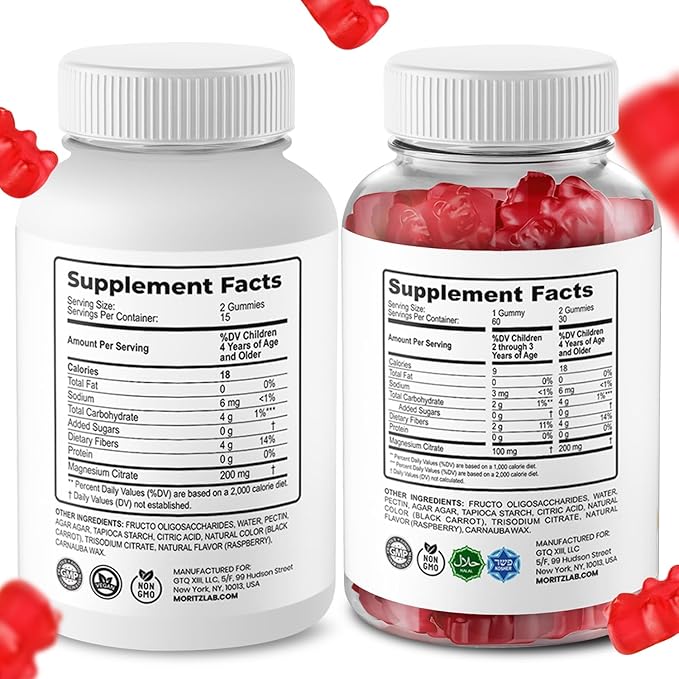 DR. MORITZ Calm Magnesium Gummies for Adults (200mg, 60 Count) and Kids Magnesium Gummies (60 Count, 2 Pack) - for Relaxation Support - Sugar-Free & Non-GMO - Raspberry Flavor