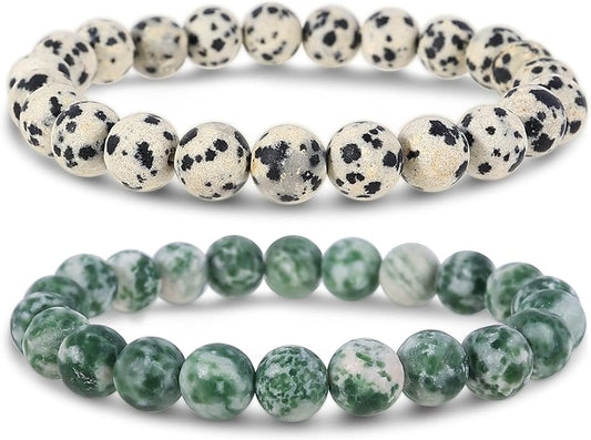 Bivei Natural Gemstone Semi Precious Healing Crystals Handmade Stretchy Round Beads Bracelet, Enhance Positive Energy