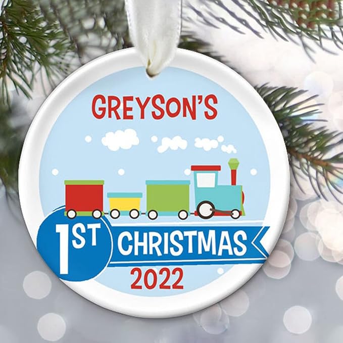 Boy Baby's 1st Christmas Ornament for Baby Gift or Stocking Stuffer, Train & Truck
