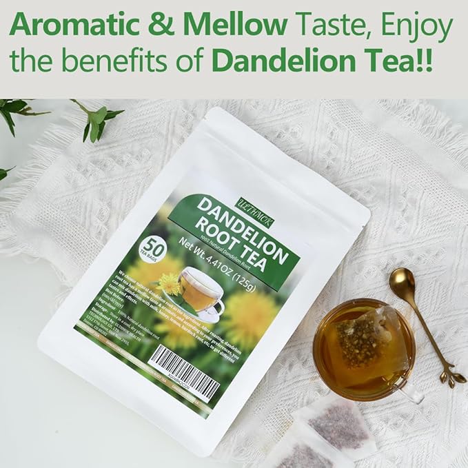 Premium Dandelion Root Tea,50 Tea Bags 4.4Oz/125g, for Liver & Kidney Health, Roasted Detox Herbal Tea. Support Digestion & Boost Immune System, Caffeine Free.