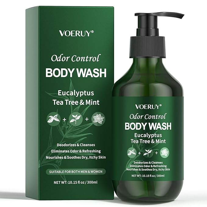 Eucalyptus & Tea Tree Oil Deodorizing Body Wash for Men & Women - 24 Hour Odor Control Shower Gel, Nourish & Sooth Dry, Itchy Skin, Natural Odor Control with Coconut Oil, Sulfate & Paraben-Free