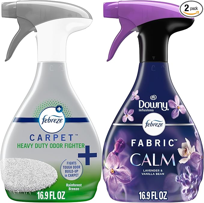 Febreze FABRIC Downy Calm & Febreze Heavy Duty Carpet Rainforest Breeze, 16.9oz, 2 pack