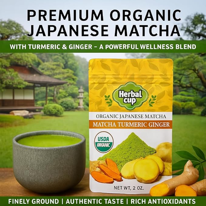 Herbal Cup Tea Organic Japanese Matcha Turmeric Ginger, 2oz