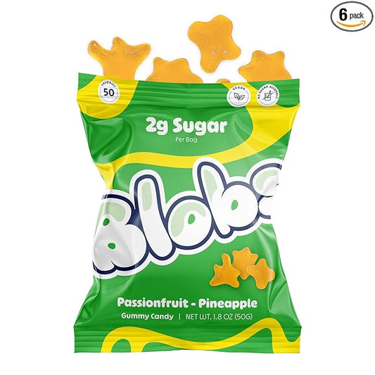 Blobs Gummy Candy - 2g Sugar Healthy Gummies - Low Net Carb & Low Calorie - No Sugar Alcohols, Vegan, Gluten Free, No Dyes -1.8 oz per bag (Pack of 6) - Pineapple Passionfruit