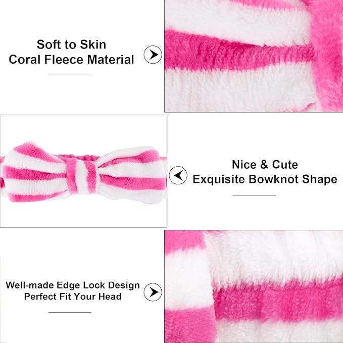 Casoty 6 Pcs Spa Skincare Headband for Women Makeup Headband, Hair Holder for Washing Face, Soft Coral Fleece Headbands for Makeup, Bow Headbands for Face Washing Shower Skin Care Yoga