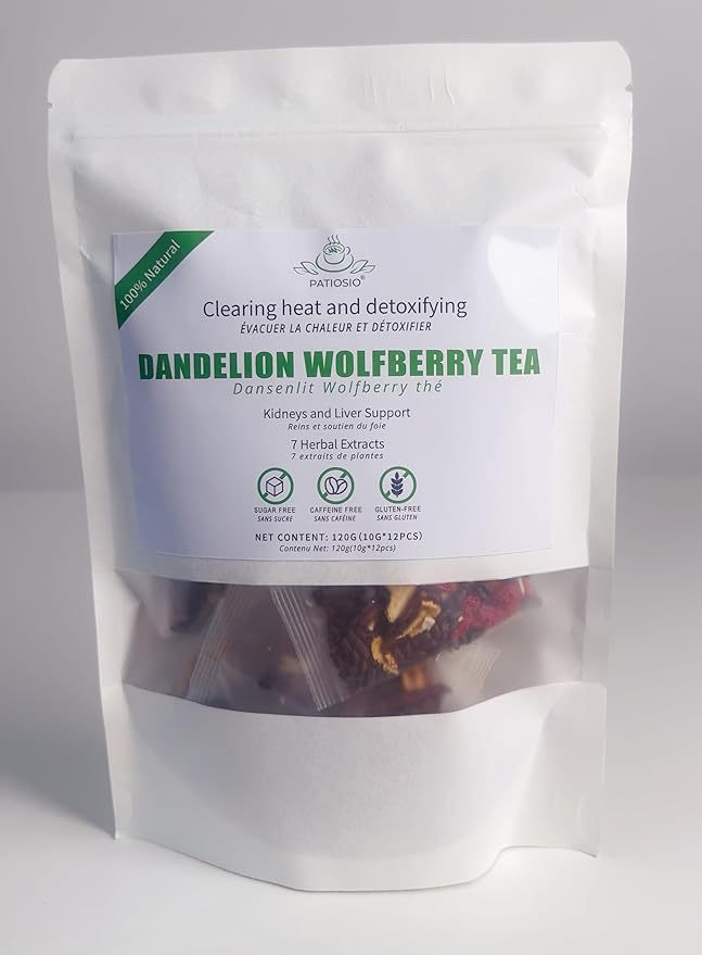 Dandelion Wolfberry Tea, Kidneys & Liver Health Tea with Seven Herbal Ingredients, Chinese Wolfberry Tea Bags 120g/12pcs (2Bags(24pcs))
